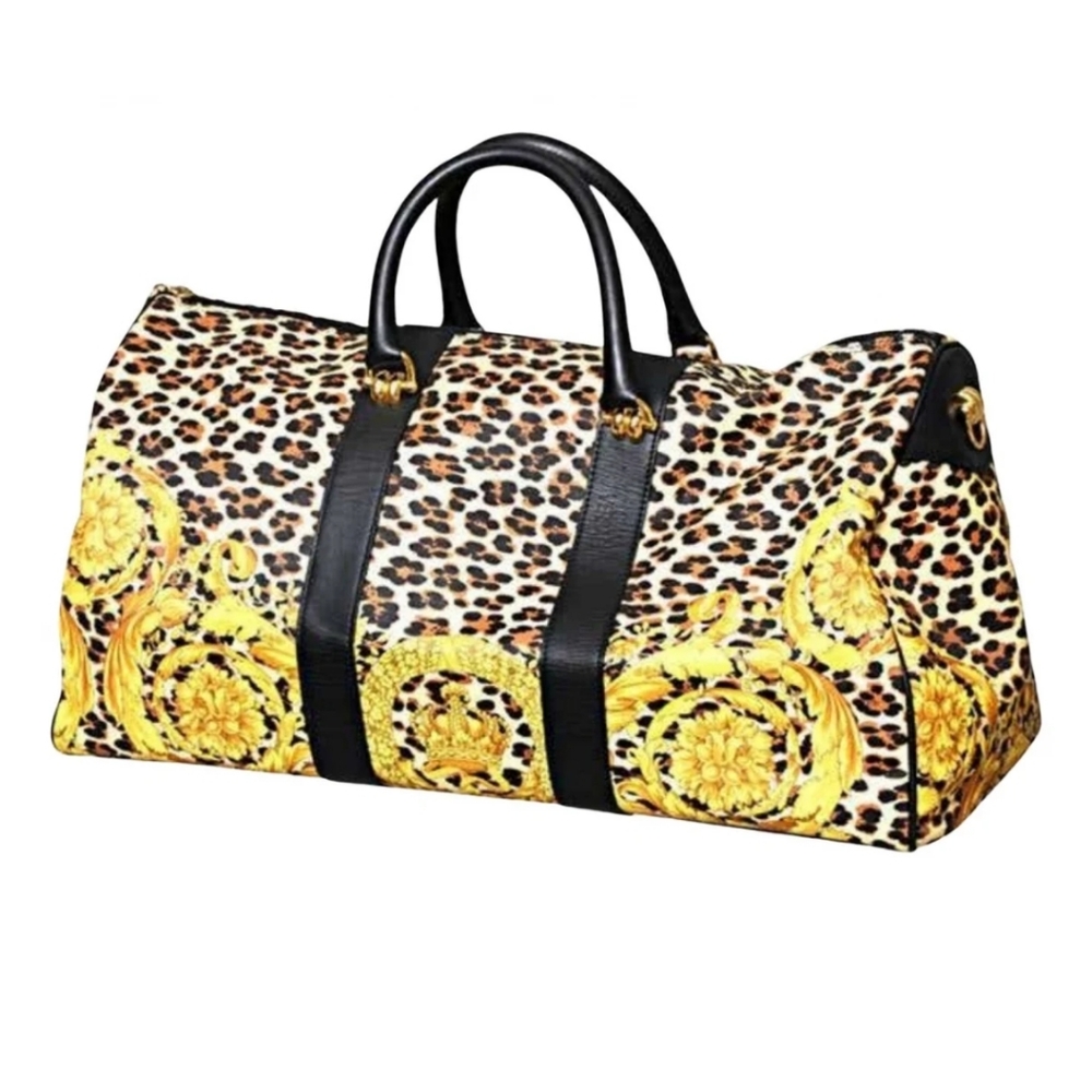 Gianni Versace Baroque Multicolor Canvas Weekend/Travel Bag Cheetah Duffle Bag